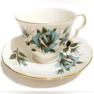 Vintage Royal Vale Teacup and Saucer Blue Roses